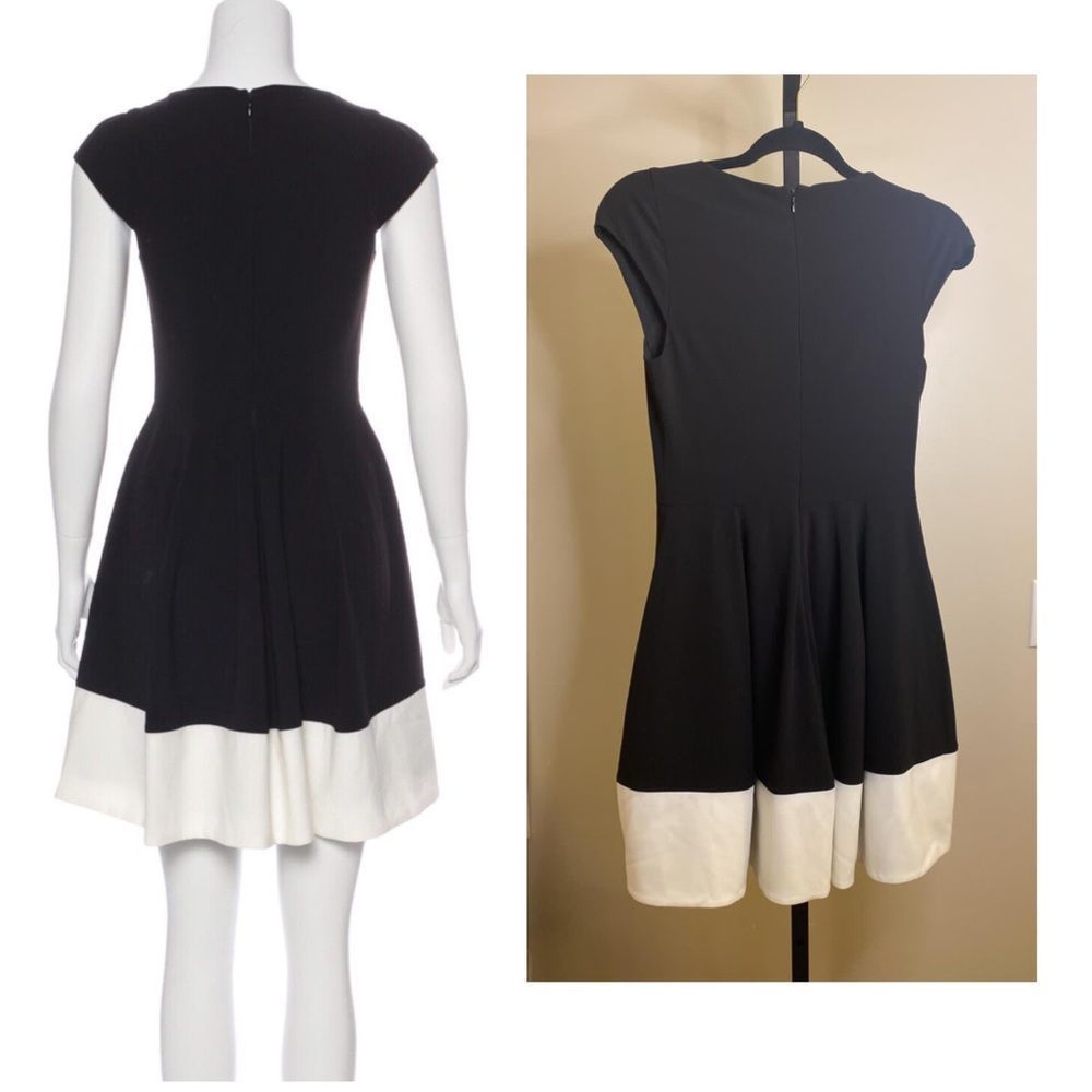 Halston Heritage fit and flare dress cap sleeves black keyhole - Picture 2 of 14